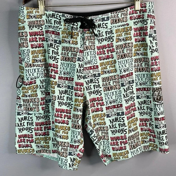 VOLCOM Hybrid Mens Green Graphic Print Board Shorts Cinch Fly Pocket Size 34 - Picture 11 of 11